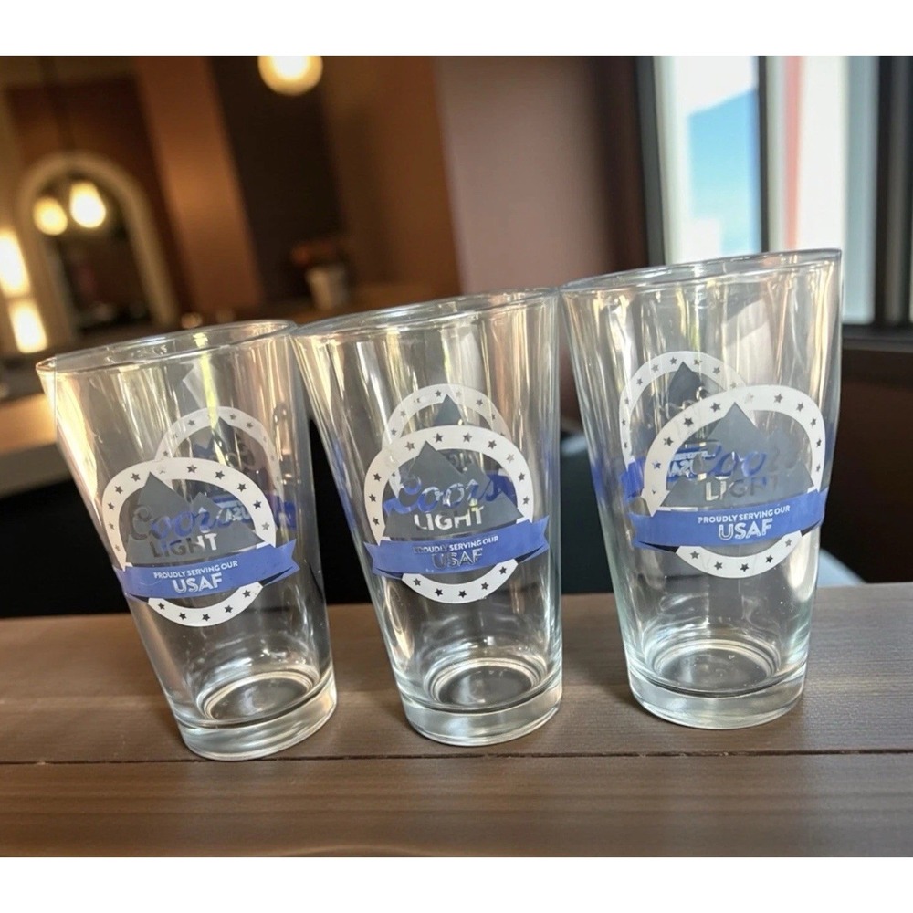 USAF US Air Force Corp Set x3 Coors Light We Salute You 16 Oz. Pint Beer Glass